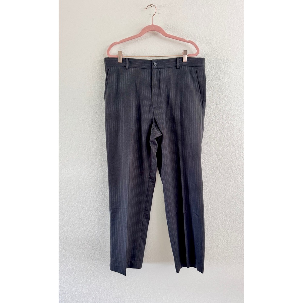 Perry‎ Ellis Pinstripe Trousers Mens 34/30 Charcoal Grey Vintage Straight Leg